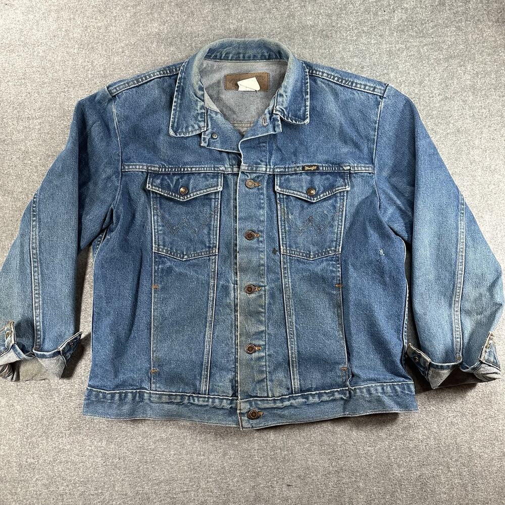 Vintage Wrangler Denim Jacket Made USA 24x25 Distressed Workwear Trucker Faded